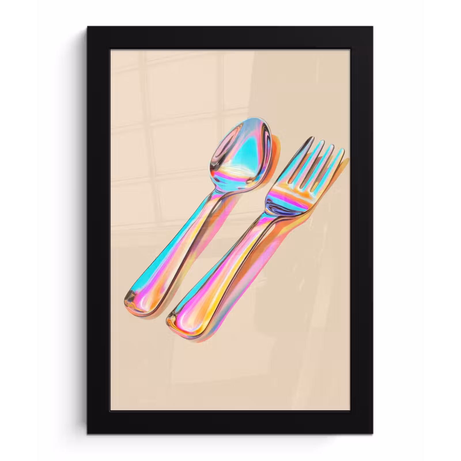 Poster met lijst - Regenboog - Lepel - Vork — 1