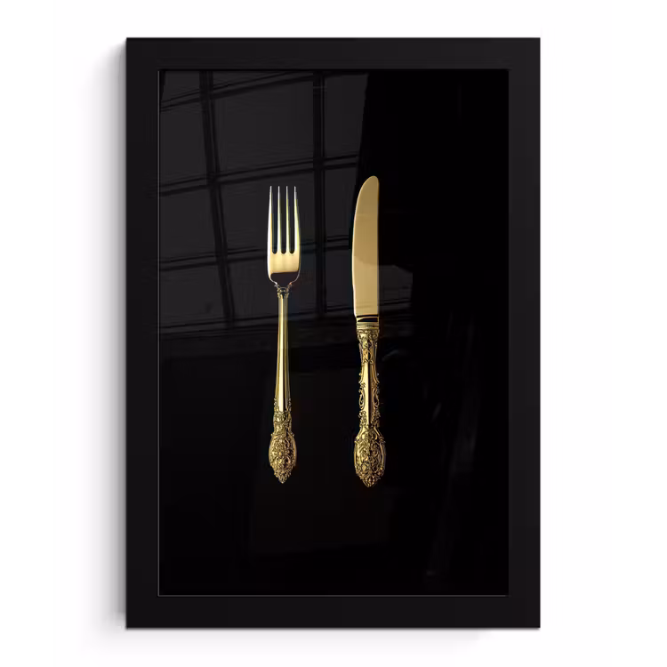 Poster met lijst - Goud - Vork - Mes — 1