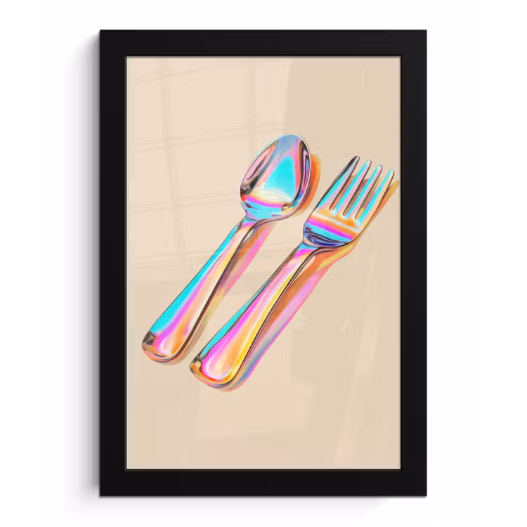 Poster met lijst - Regenboog - Lepel - Vork — 1