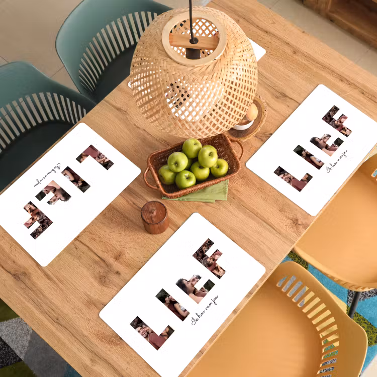 Gepersonaliseerde placemat - 6 stuks - Lief - Lettercollage — 6