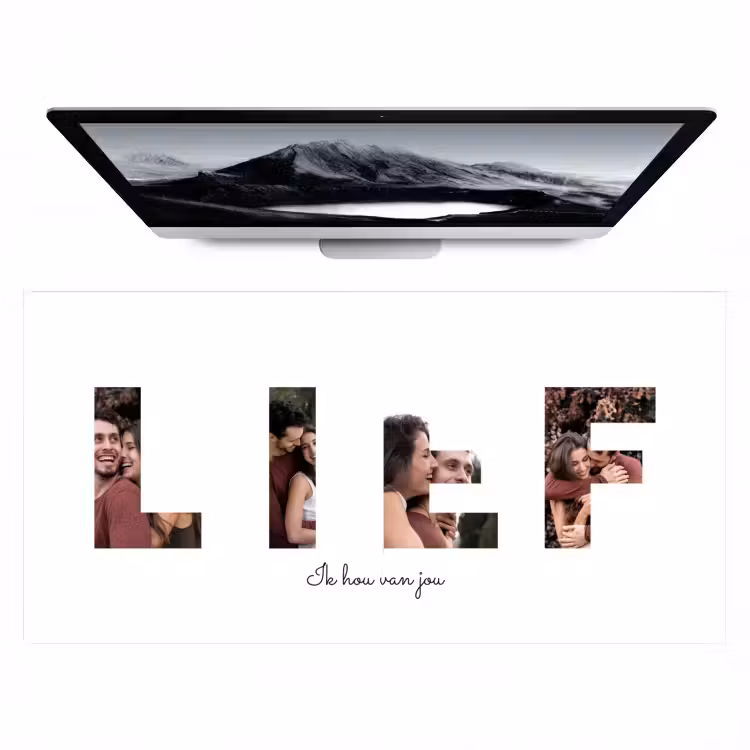 Gepersonaliseerde bureau onderlegger - Lief - Lettercollage — 1