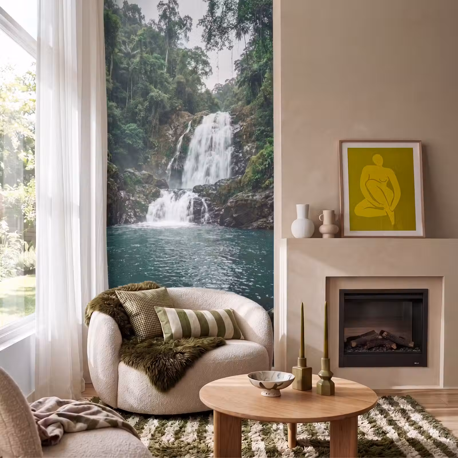 Behang - Waterval - Bos - Natuur - Groen — 1