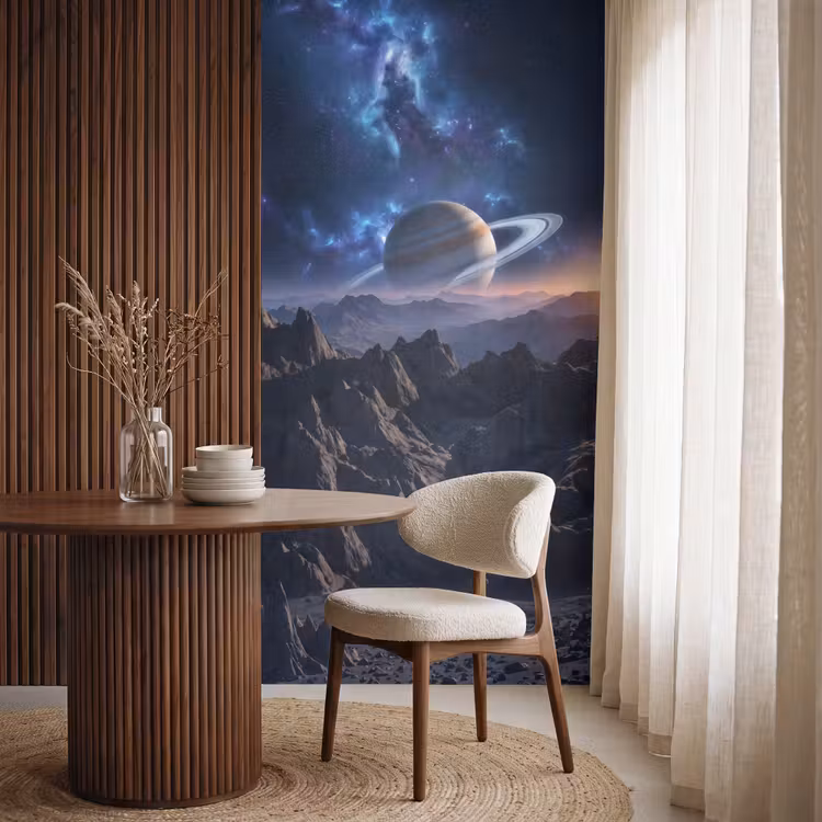 Behang - Saturnus Ringen Bergen Sterrenhemel — 4