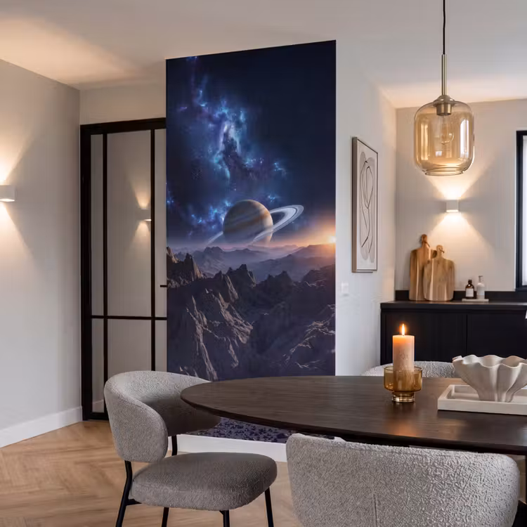 Behang - Saturnus Ringen Bergen Sterrenhemel — 5
