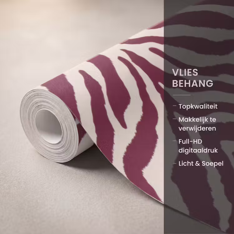 Behang - Zebra - Motief - Bordeaux - Rood — 3