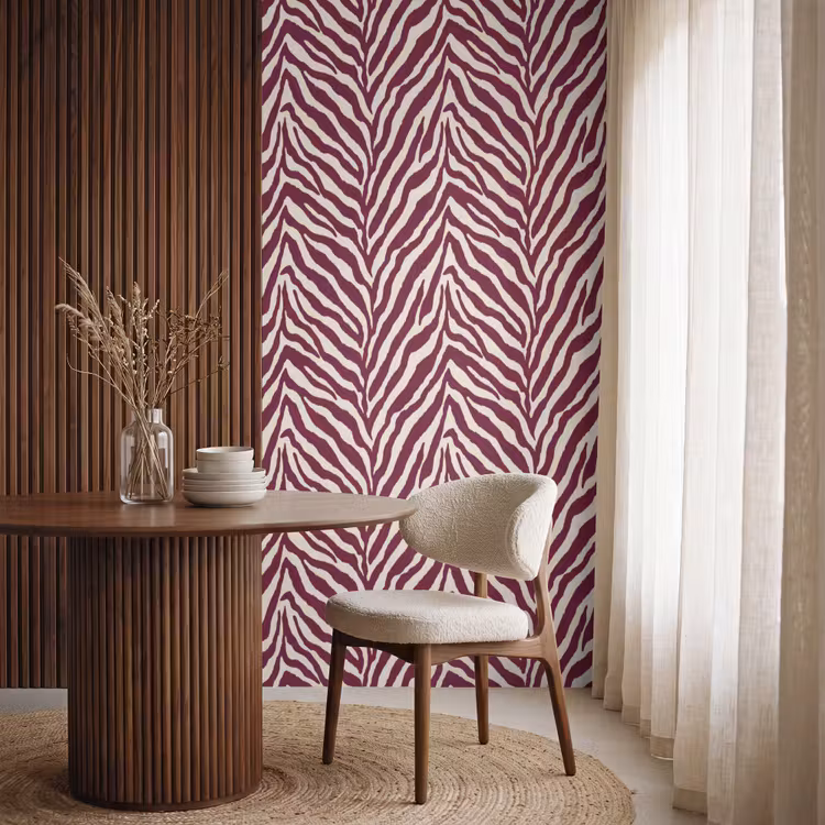 Behang - Zebra - Motief - Bordeaux - Rood — 4