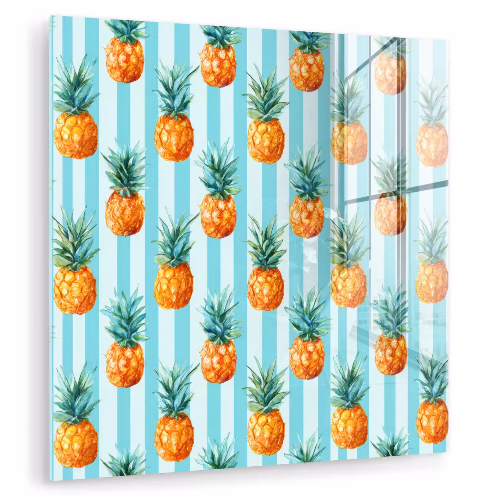 Glas schilderij - Ananas - Strepen - Groen — 1