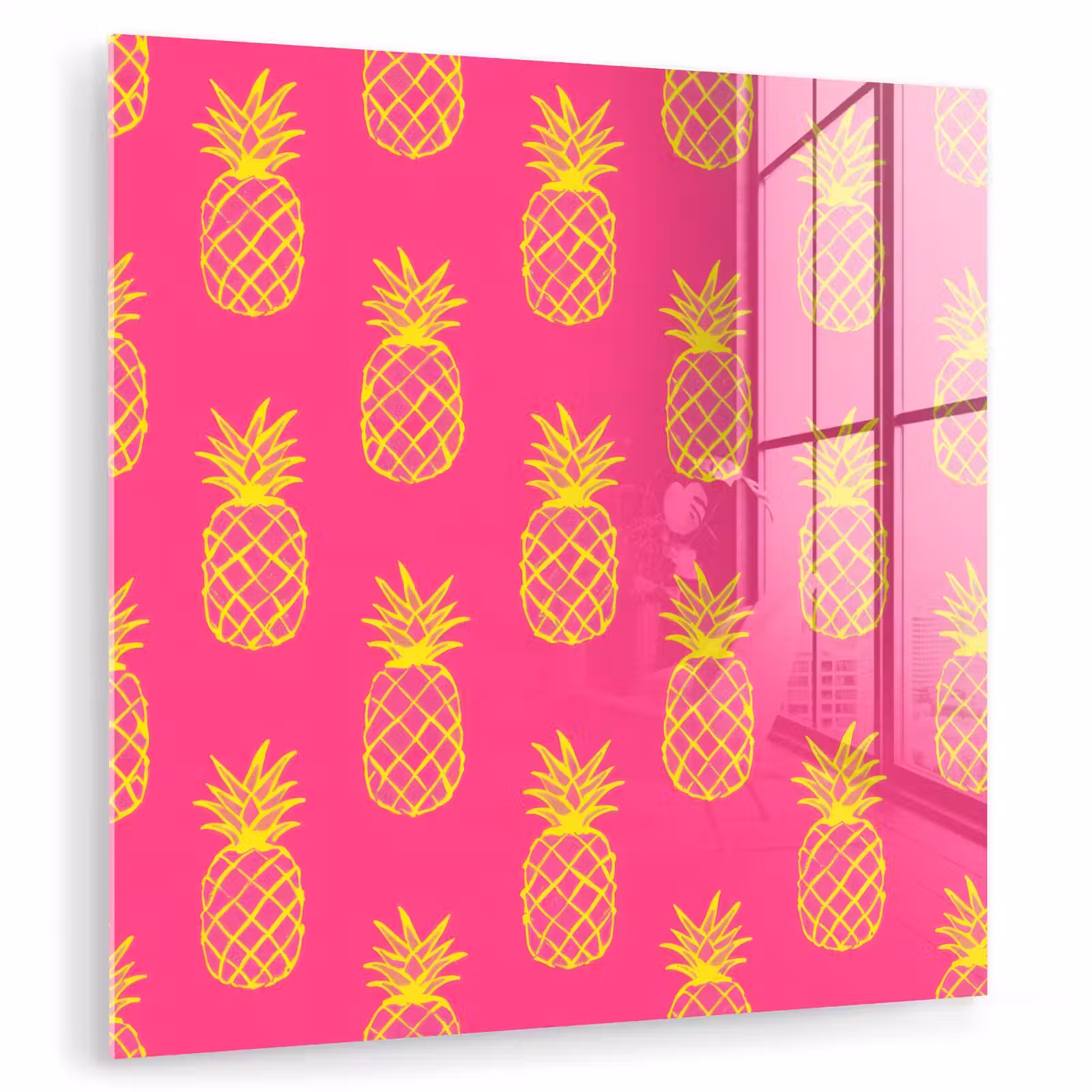 Glas schilderij - Ananas - Trendy - Roze — 1