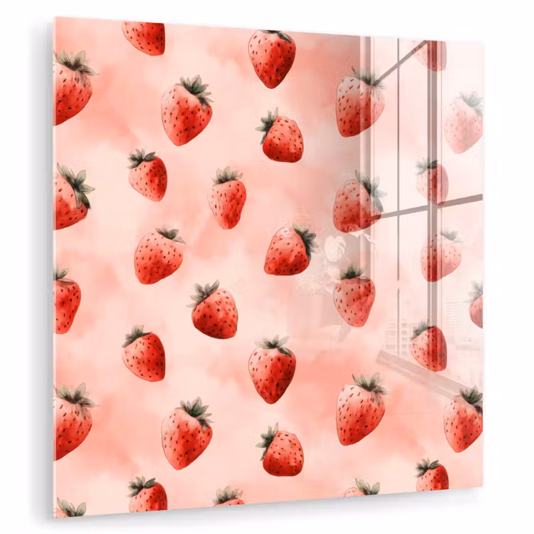 Glas schilderij - Aardbei - Patroon - Roze — 1