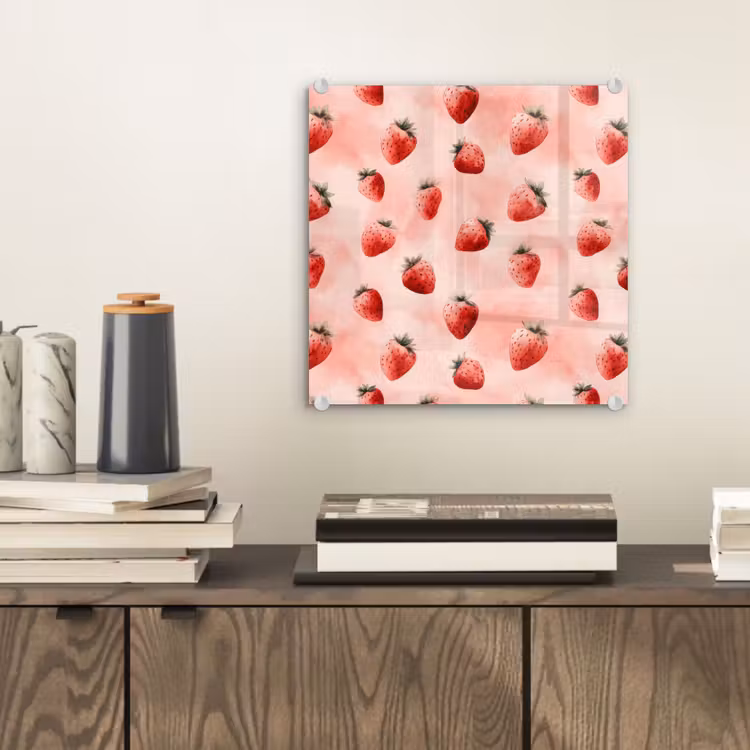 Glas schilderij - Aardbei - Patroon - Roze — 2