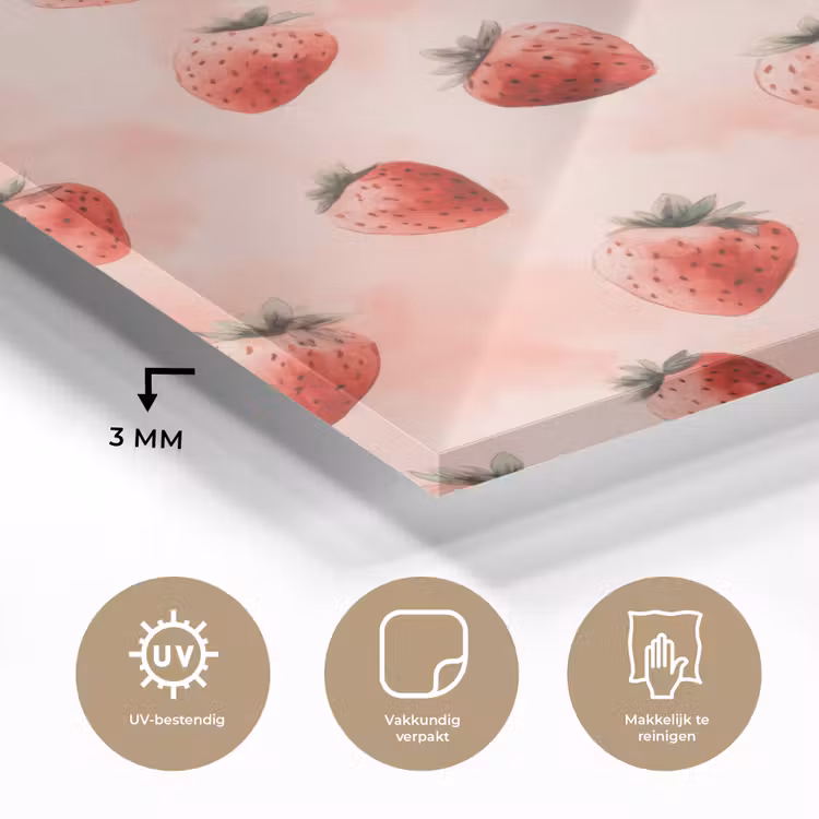 Glas schilderij - Aardbei - Patroon - Roze — 3