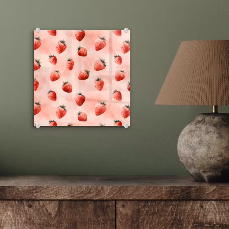 Glas schilderij - Aardbei - Patroon - Roze — 4