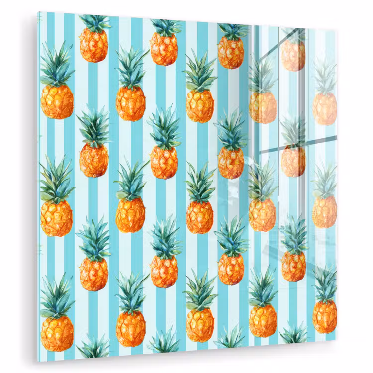Glas schilderij - Ananas - Strepen - Groen — 1