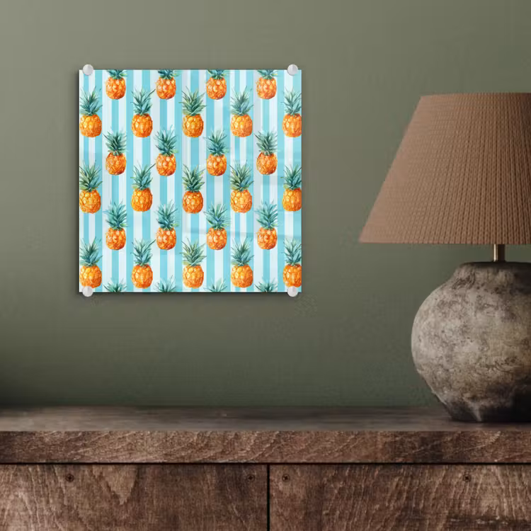 Glas schilderij - Ananas - Strepen - Groen — 4