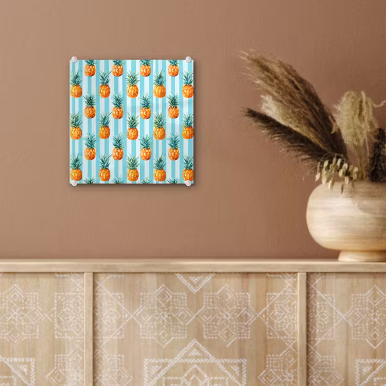 Glas schilderij - Ananas - Strepen - Groen — 6