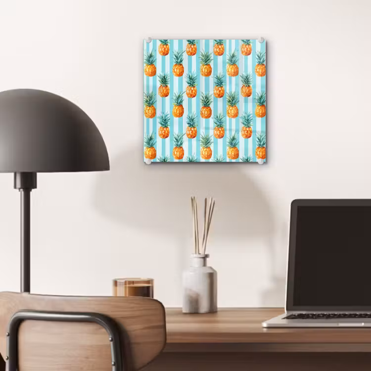 Glas schilderij - Ananas - Strepen - Groen — 7