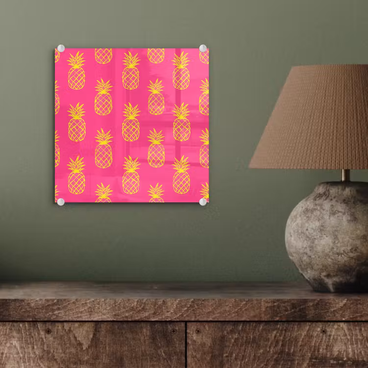 Glas schilderij - Ananas - Trendy - Roze — 4
