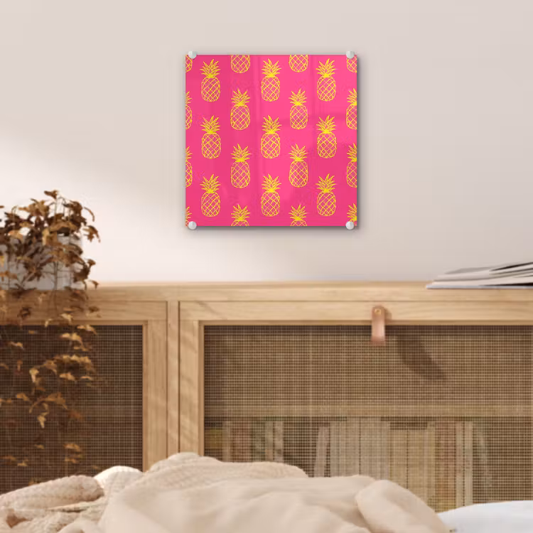 Glas schilderij - Ananas - Trendy - Roze — 5