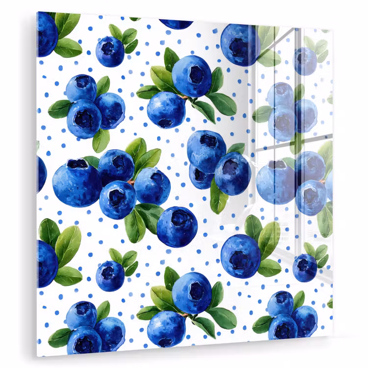 Glas schilderij - Bessen - Patroon - Blauw — 1