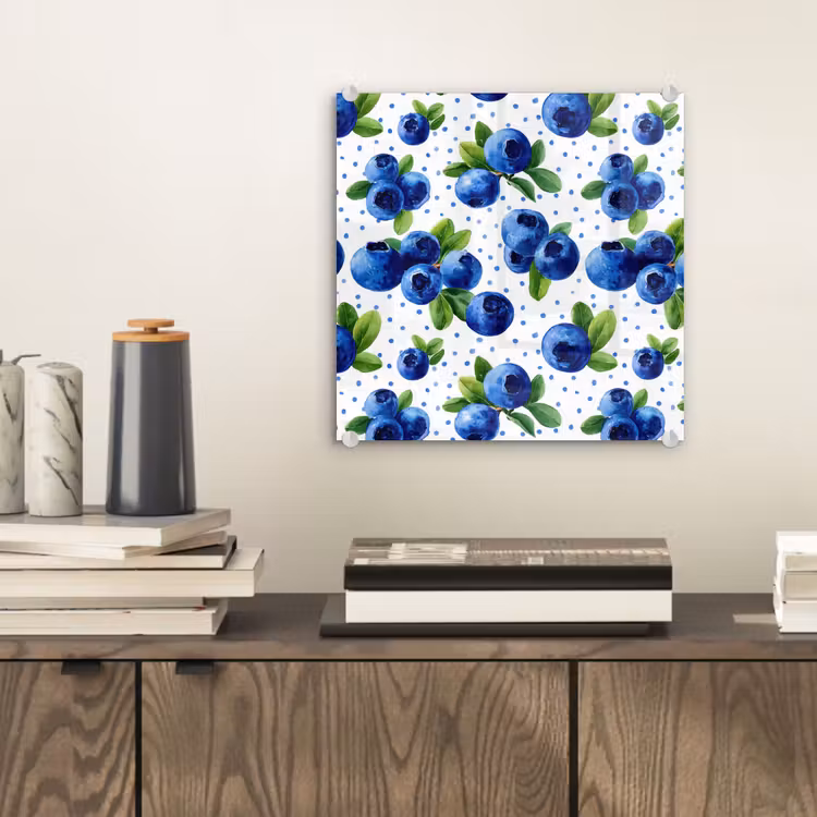 Glas schilderij - Bessen - Patroon - Blauw — 2