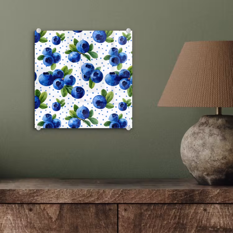 Glas schilderij - Bessen - Patroon - Blauw — 4