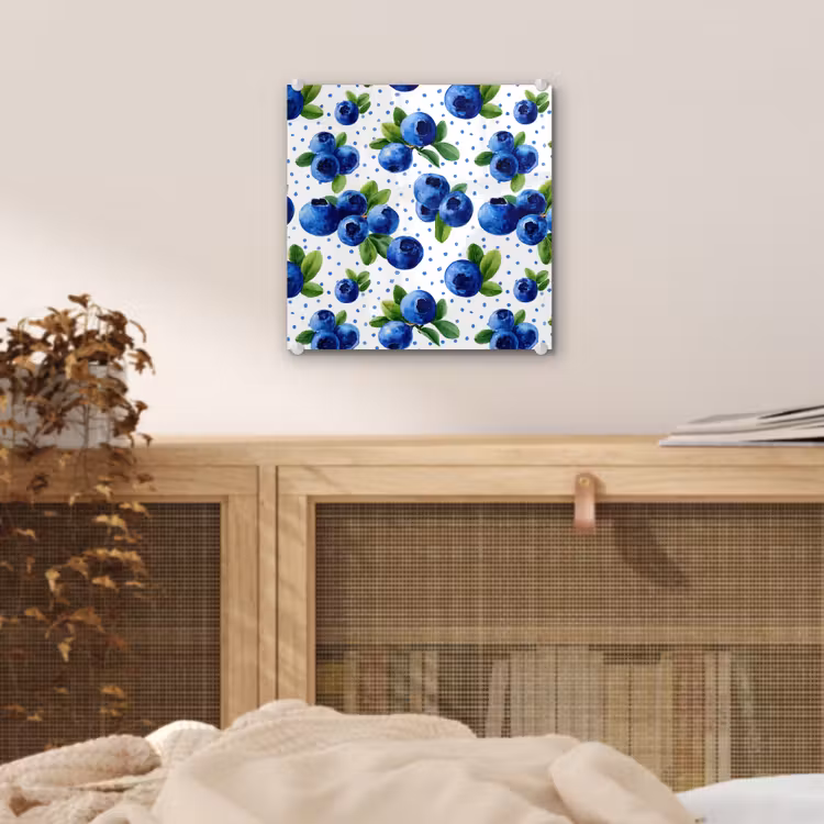 Glas schilderij - Bessen - Patroon - Blauw — 5