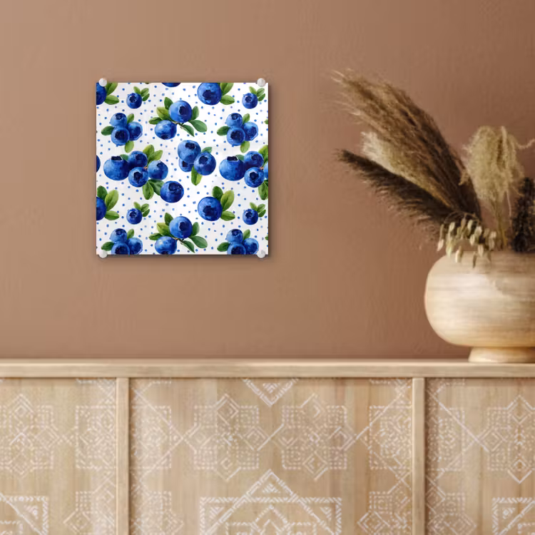 Glas schilderij - Bessen - Patroon - Blauw — 6