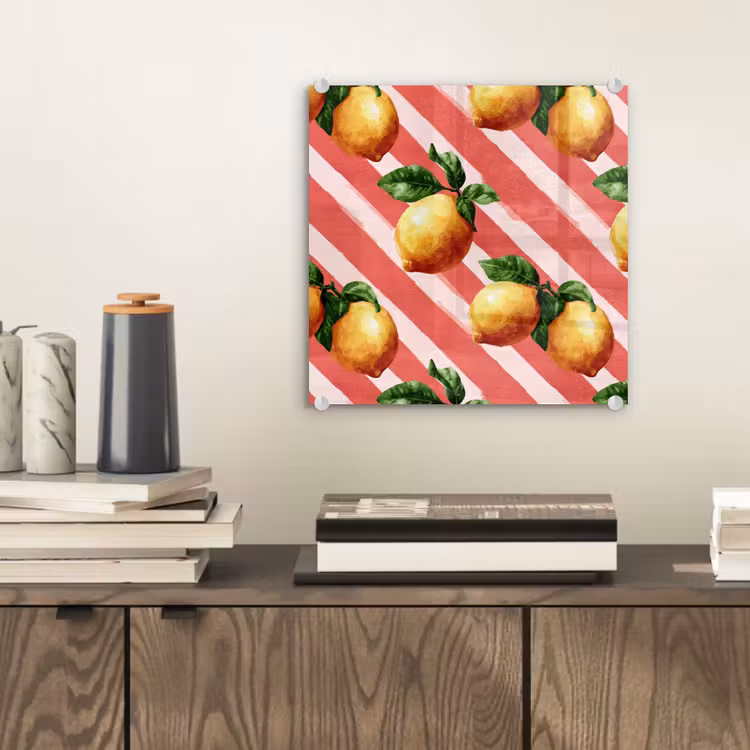 Glas schilderij - Citroen - Geïllustreerd - Oranje — 2