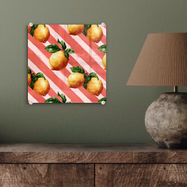 Glas schilderij - Citroen - Geïllustreerd - Oranje — 4