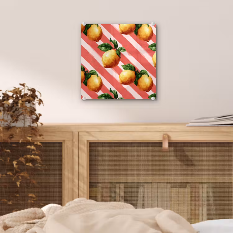 Glas schilderij - Citroen - Geïllustreerd - Oranje — 5
