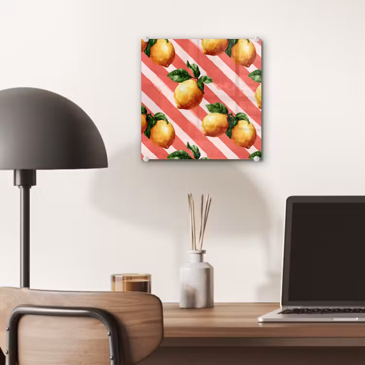 Glas schilderij - Citroen - Geïllustreerd - Oranje — 7