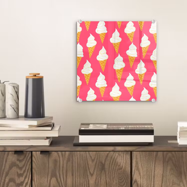 Glas schilderij - Softijs - Horentje - Roze — 2