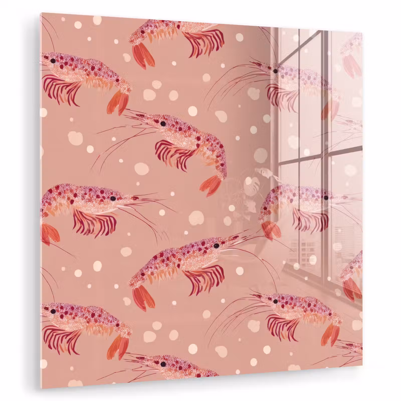 Glas schilderij - Garnalen - Stippen - Roze — 1