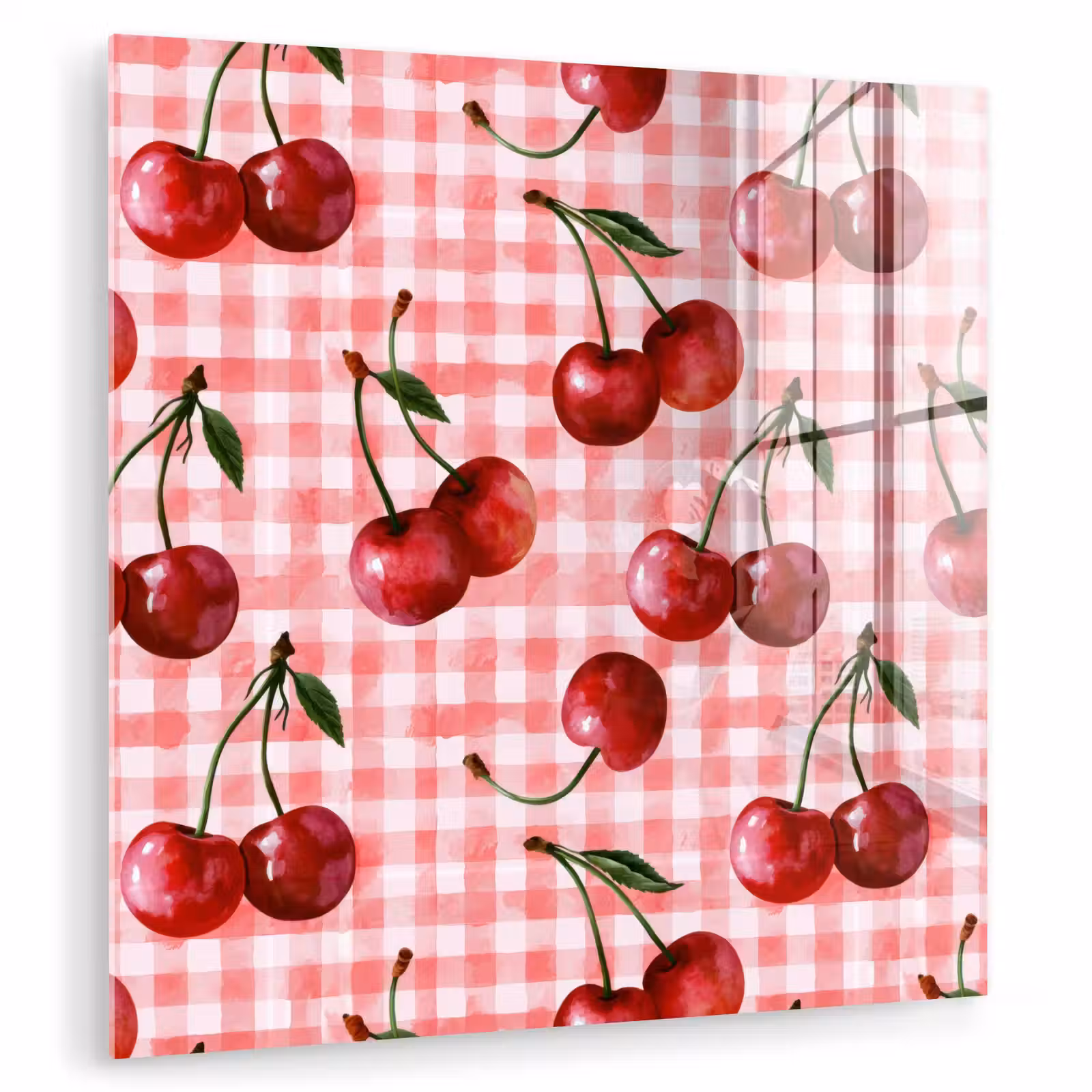 Glas schilderij - Kersen - Blokken - Rood — 1