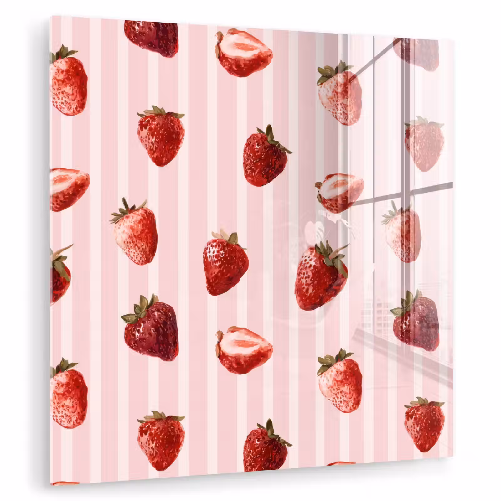 Glas schilderij - Strepen - Aardbei - Roze — 1