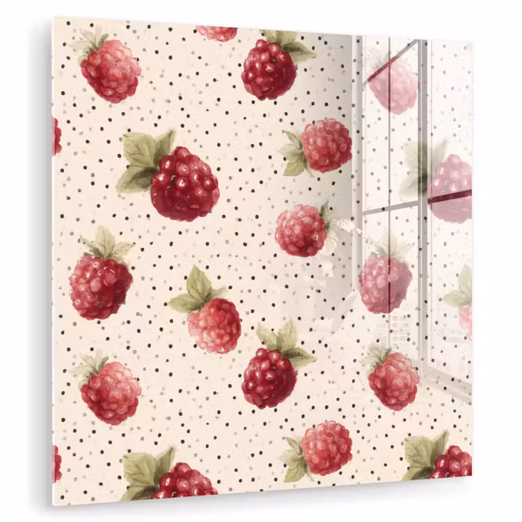 Glas schilderij - Framboos - Stippen - Rood — 1