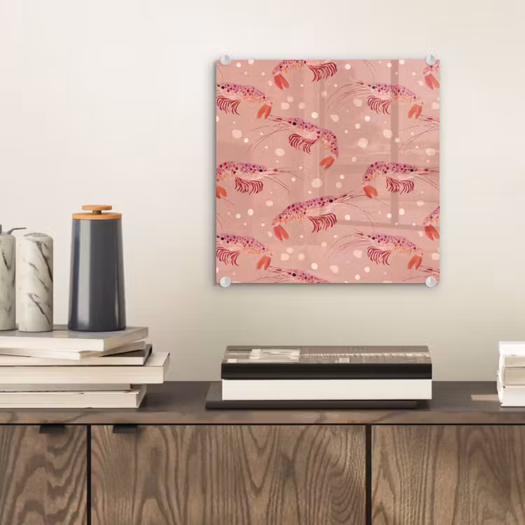 Glas schilderij - Garnalen - Stippen - Roze — 2