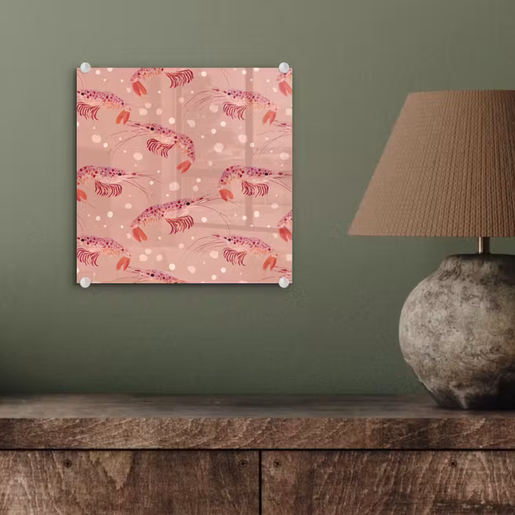Glas schilderij - Garnalen - Stippen - Roze — 4