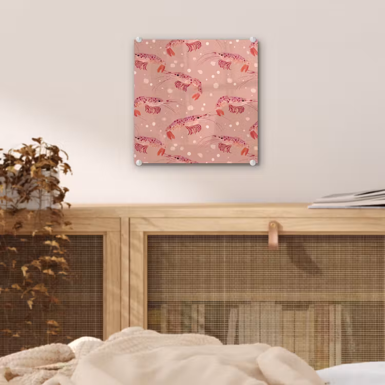 Glas schilderij - Garnalen - Stippen - Roze — 5