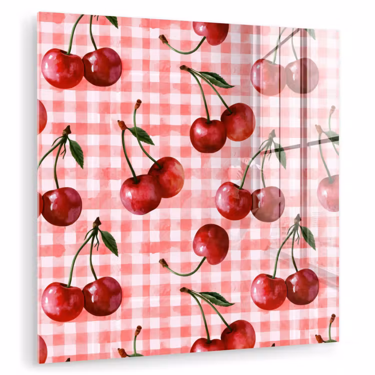 Glas schilderij - Kersen - Blokken - Rood — 1