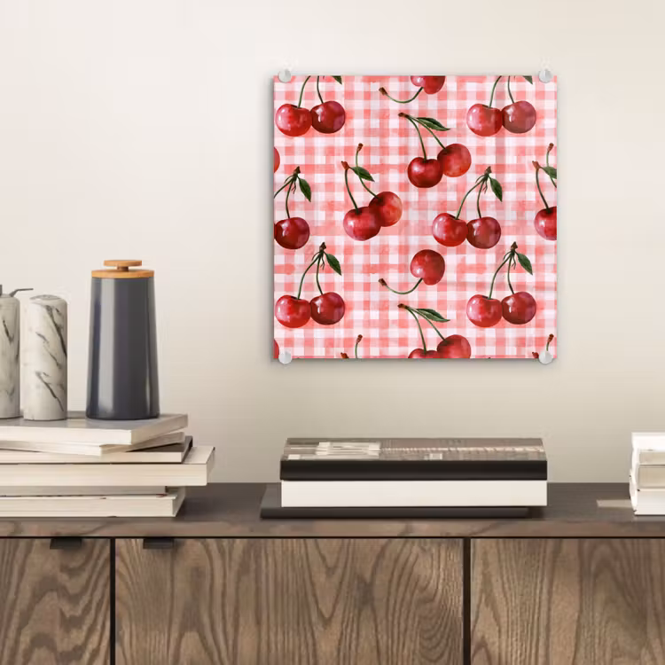 Glas schilderij - Kersen - Blokken - Rood — 2