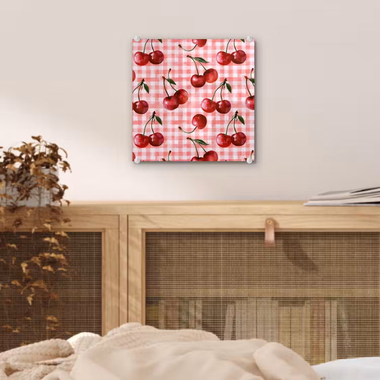 Glas schilderij - Kersen - Blokken - Rood — 5