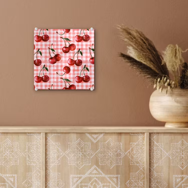 Glas schilderij - Kersen - Blokken - Rood — 6