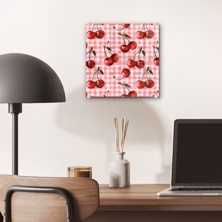 Glas schilderij - Kersen - Blokken - Rood — 7