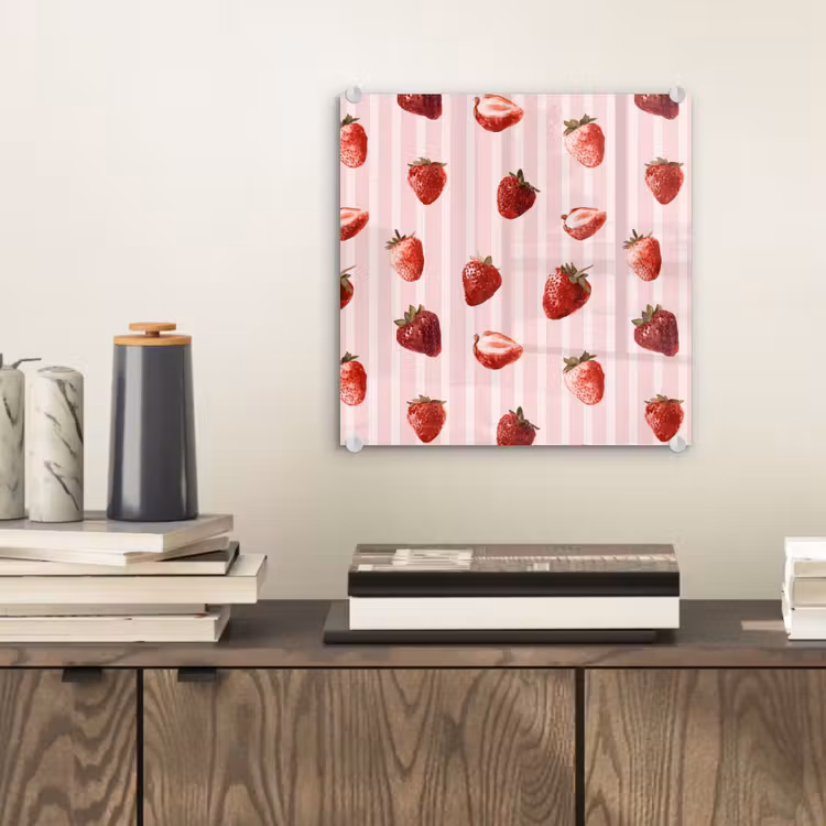 Glas schilderij - Strepen - Aardbei - Roze — 2