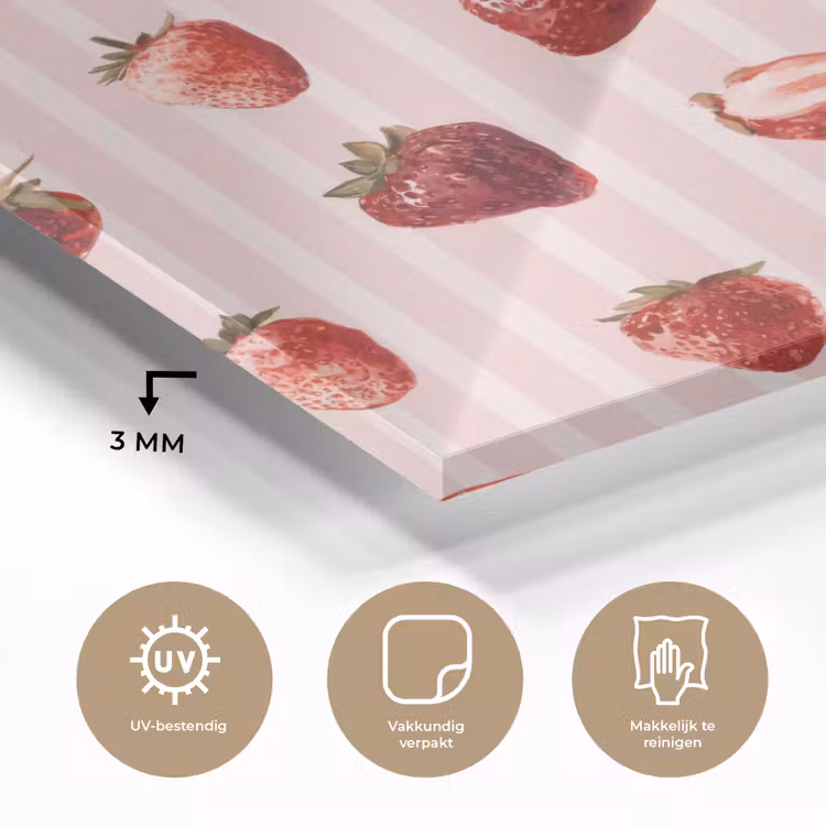 Glas schilderij - Strepen - Aardbei - Roze — 3