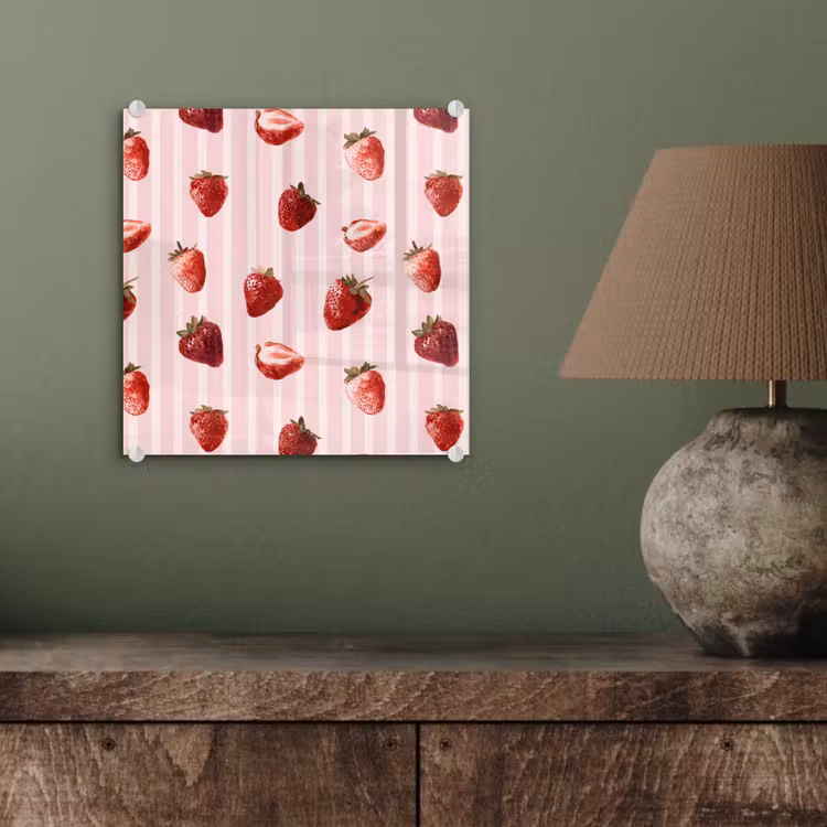 Glas schilderij - Strepen - Aardbei - Roze — 4