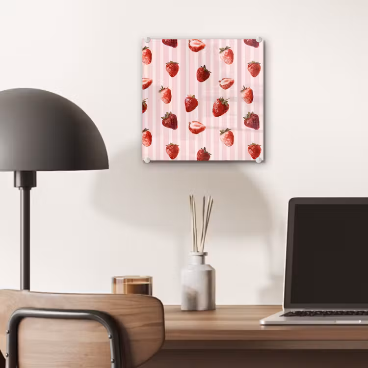 Glas schilderij - Strepen - Aardbei - Roze — 7