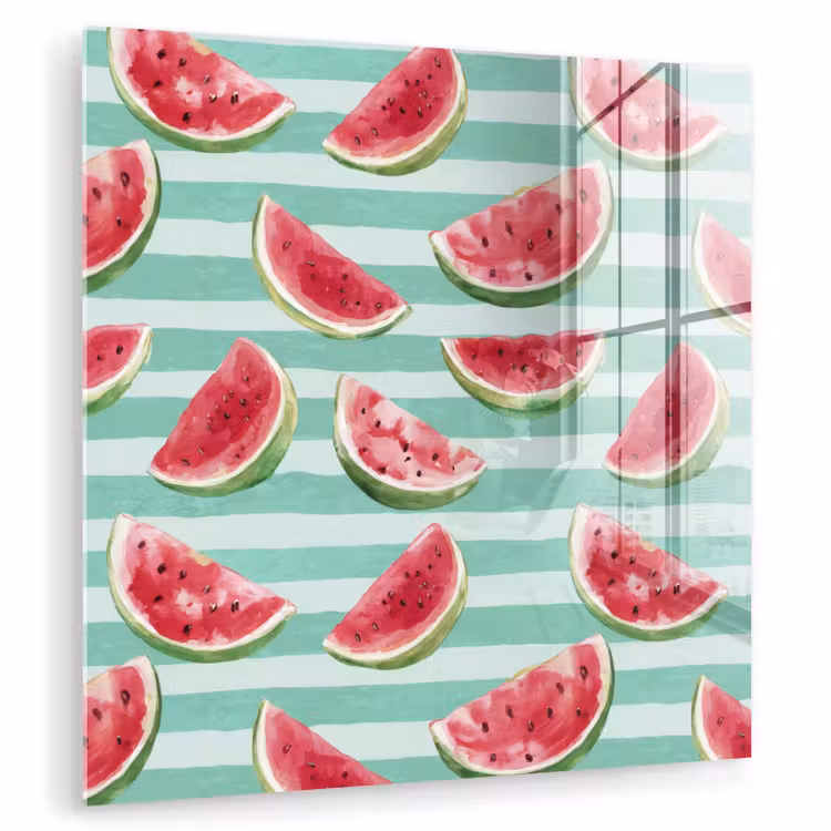 Glas schilderij - Watermeloen - Strepen - Groen — 1
