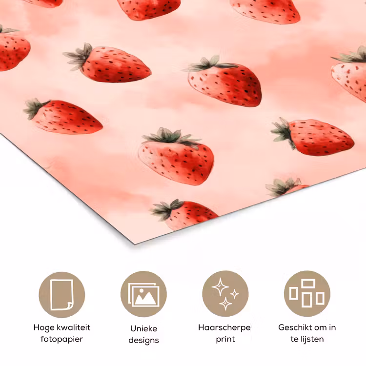 Poster - Aardbei - Patroon - Roze — 5